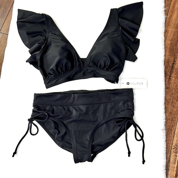 NWT Holipick Swim Flutter Top Black Size Small - Picture 4 of 13